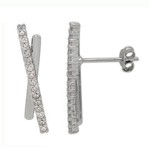 Sterling Silver Criss-cross Bar Stud Earrings w/CZs Sterling Silver Criss-cross Bar Stud Earrings w/CZs
